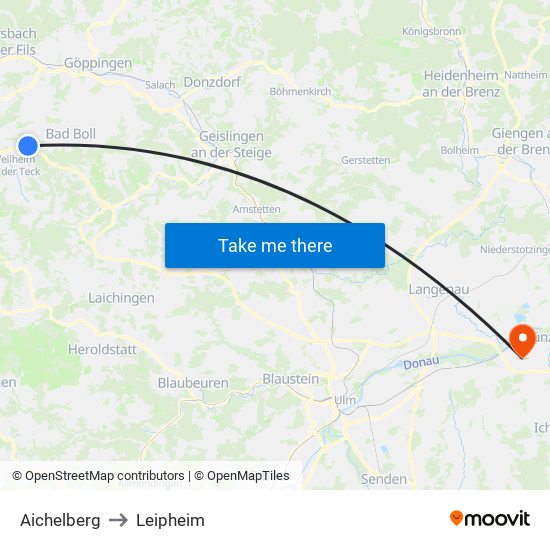 Aichelberg to Leipheim map