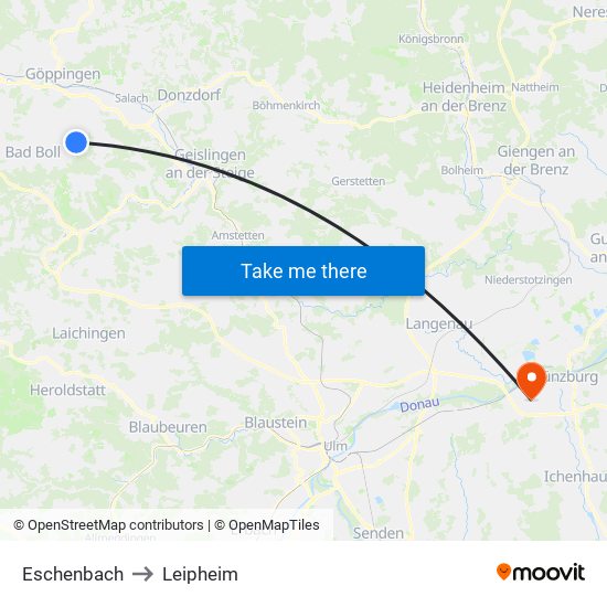 Eschenbach to Leipheim map