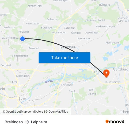 Breitingen to Leipheim map