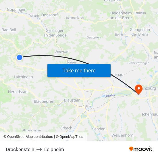 Drackenstein to Leipheim map
