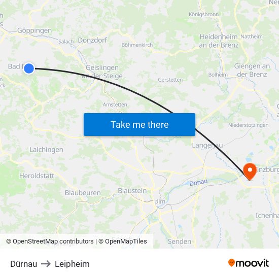 Dürnau to Leipheim map