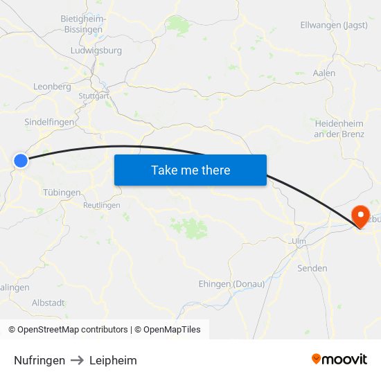 Nufringen to Leipheim map