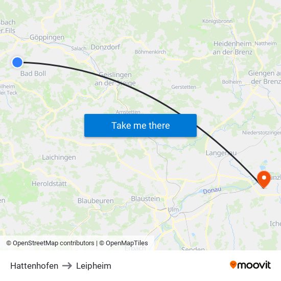 Hattenhofen to Leipheim map
