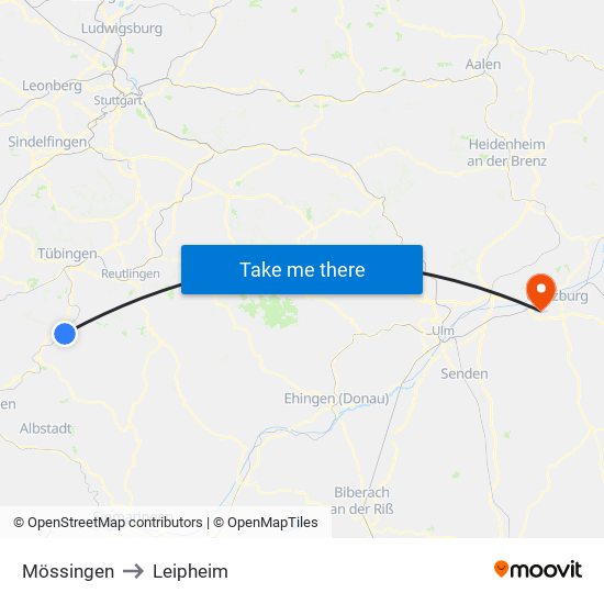 Mössingen to Leipheim map