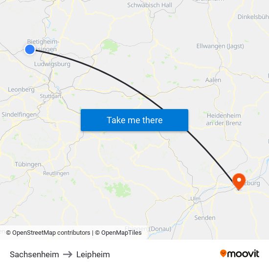 Sachsenheim to Leipheim map