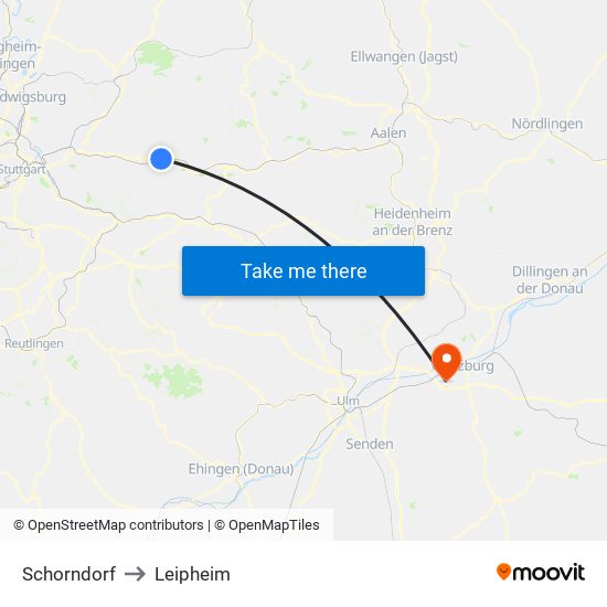 Schorndorf to Leipheim map