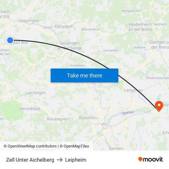 Zell Unter Aichelberg to Leipheim map