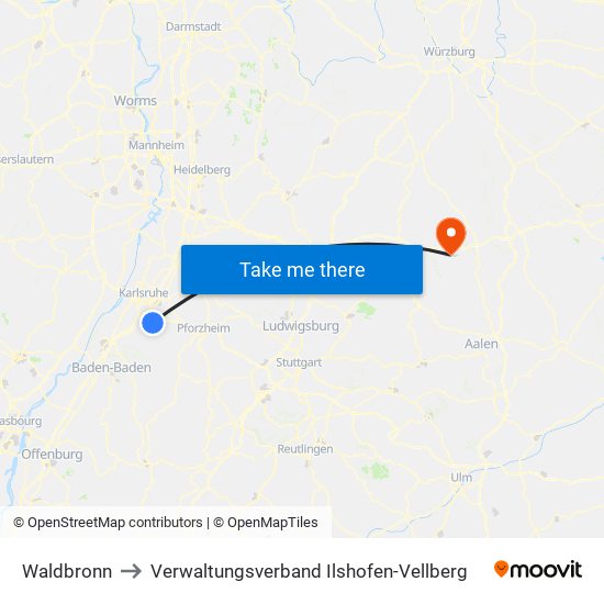 Waldbronn to Verwaltungsverband Ilshofen-Vellberg map