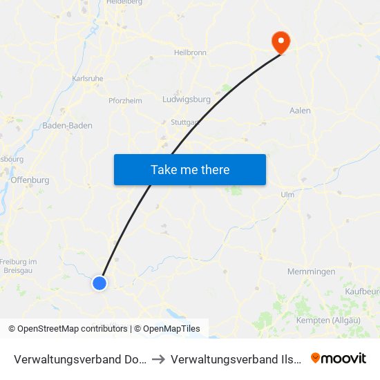 Verwaltungsverband Donaueschingen to Verwaltungsverband Ilshofen-Vellberg map