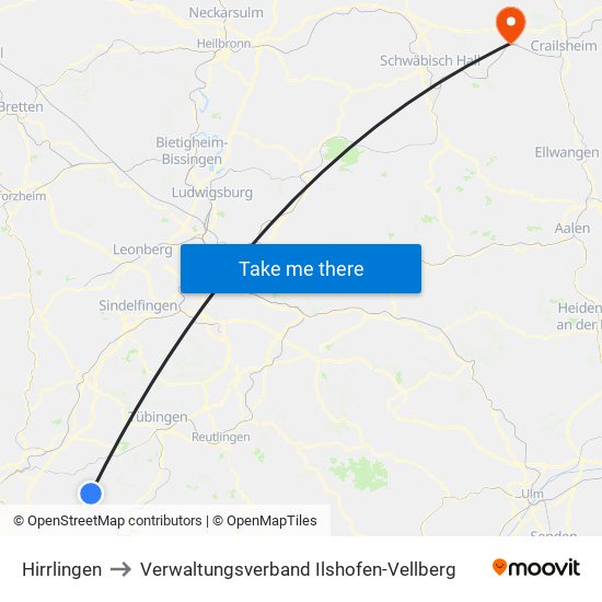 Hirrlingen to Verwaltungsverband Ilshofen-Vellberg map