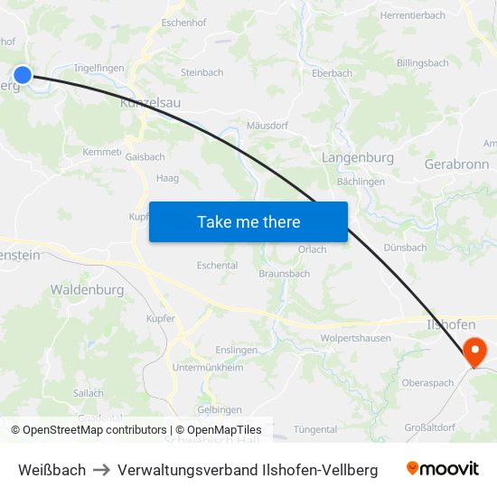 Weißbach to Verwaltungsverband Ilshofen-Vellberg map