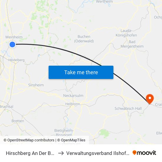 Hirschberg An Der Bergstraße to Verwaltungsverband Ilshofen-Vellberg map