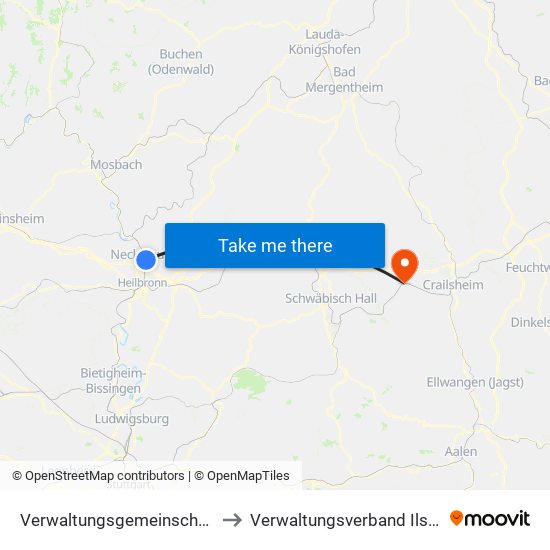 Verwaltungsgemeinschaft Neckarsulm to Verwaltungsverband Ilshofen-Vellberg map