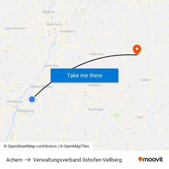 Achern to Verwaltungsverband Ilshofen-Vellberg map