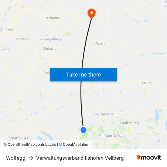 Wolfegg to Verwaltungsverband Ilshofen-Vellberg map