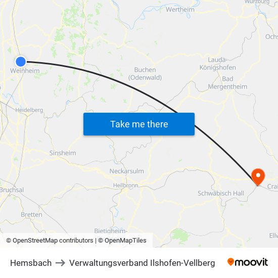 Hemsbach to Verwaltungsverband Ilshofen-Vellberg map