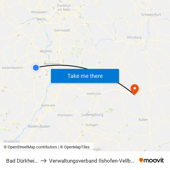 Bad Dürkheim to Verwaltungsverband Ilshofen-Vellberg map