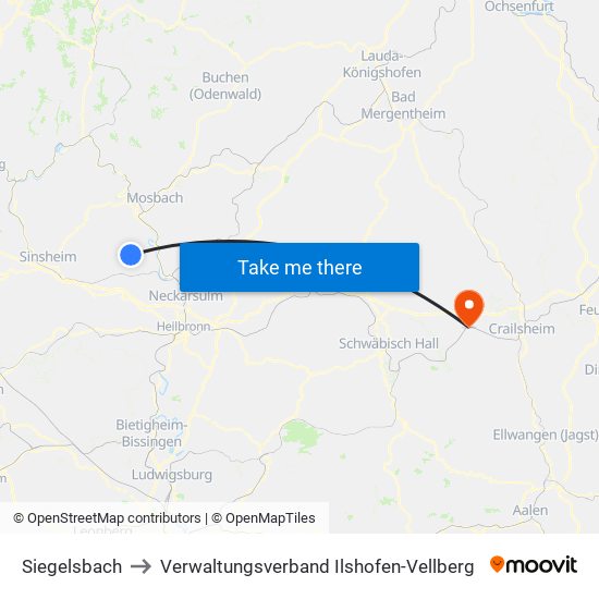 Siegelsbach to Verwaltungsverband Ilshofen-Vellberg map