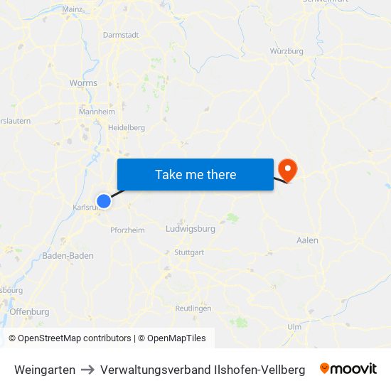 Weingarten to Verwaltungsverband Ilshofen-Vellberg map