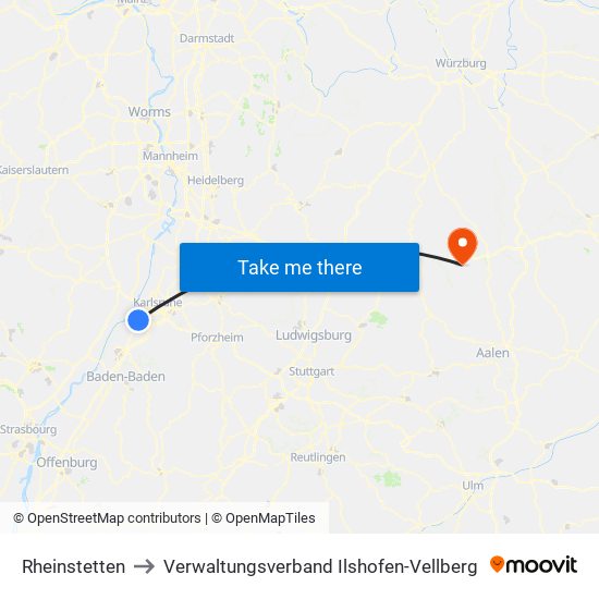 Rheinstetten to Verwaltungsverband Ilshofen-Vellberg map
