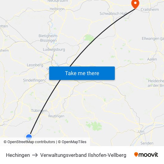 Hechingen to Verwaltungsverband Ilshofen-Vellberg map