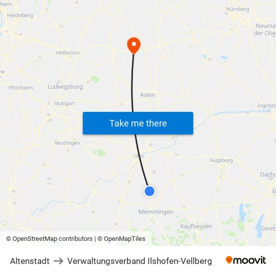 Altenstadt to Verwaltungsverband Ilshofen-Vellberg map