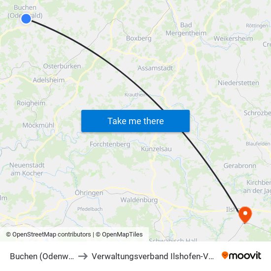 Buchen (Odenwald) to Verwaltungsverband Ilshofen-Vellberg map