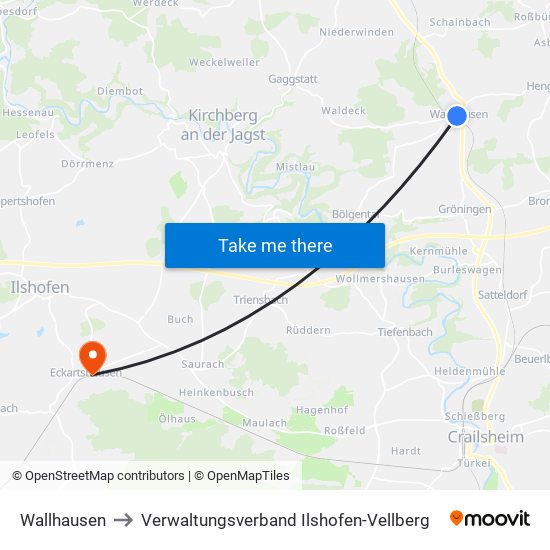 Wallhausen to Verwaltungsverband Ilshofen-Vellberg map