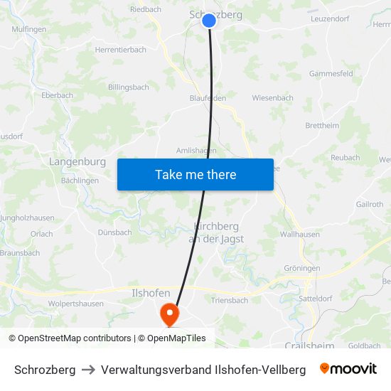 Schrozberg to Verwaltungsverband Ilshofen-Vellberg map