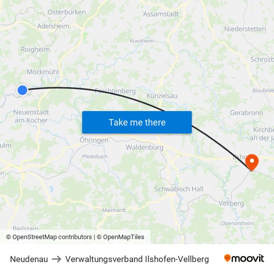 Neudenau to Verwaltungsverband Ilshofen-Vellberg map