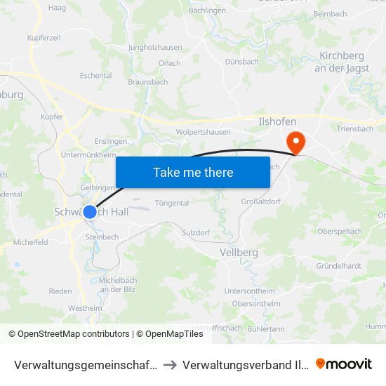 Verwaltungsgemeinschaft Schwäbisch Hall to Verwaltungsverband Ilshofen-Vellberg map