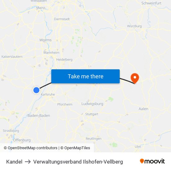 Kandel to Verwaltungsverband Ilshofen-Vellberg map