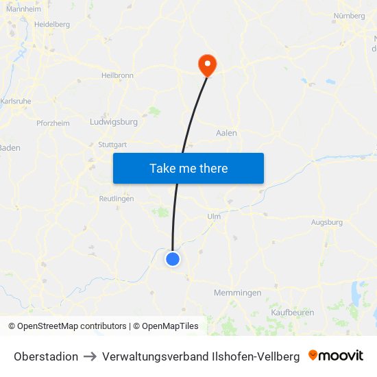 Oberstadion to Verwaltungsverband Ilshofen-Vellberg map