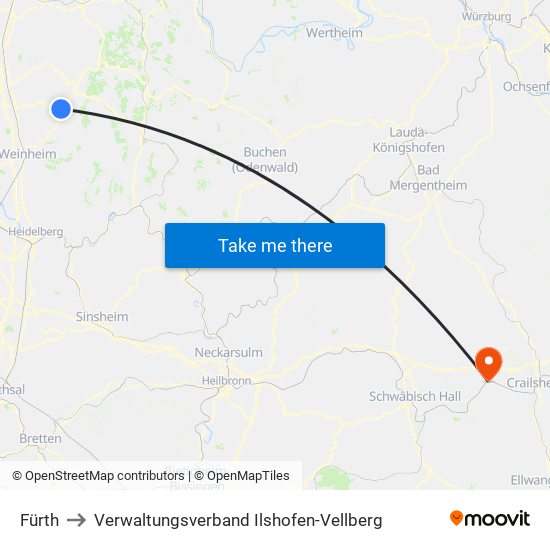 Fürth to Verwaltungsverband Ilshofen-Vellberg map