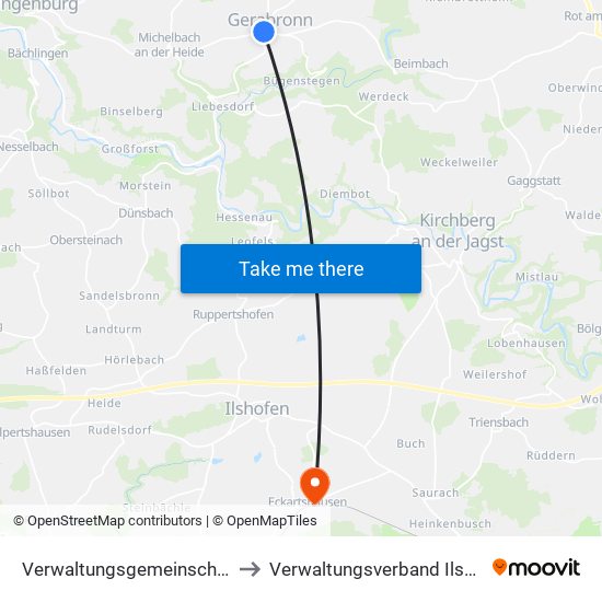 Verwaltungsgemeinschaft Gerabronn to Verwaltungsverband Ilshofen-Vellberg map