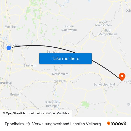 Eppelheim to Verwaltungsverband Ilshofen-Vellberg map