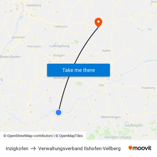 Inzigkofen to Verwaltungsverband Ilshofen-Vellberg map
