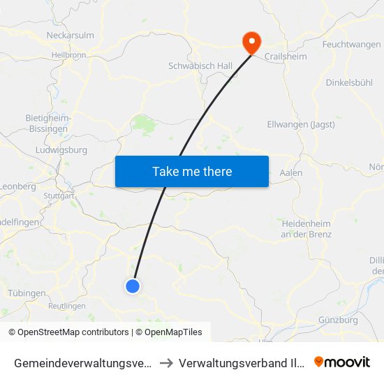 Gemeindeverwaltungsverband Lenningen to Verwaltungsverband Ilshofen-Vellberg map