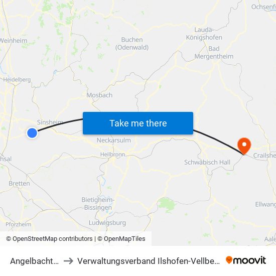 Angelbachtal to Verwaltungsverband Ilshofen-Vellberg map
