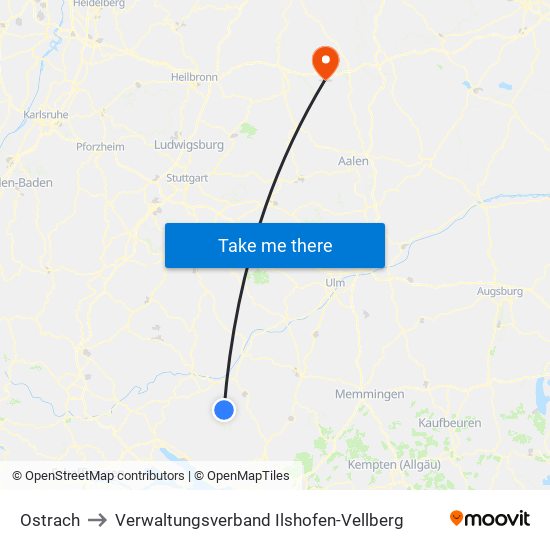 Ostrach to Verwaltungsverband Ilshofen-Vellberg map