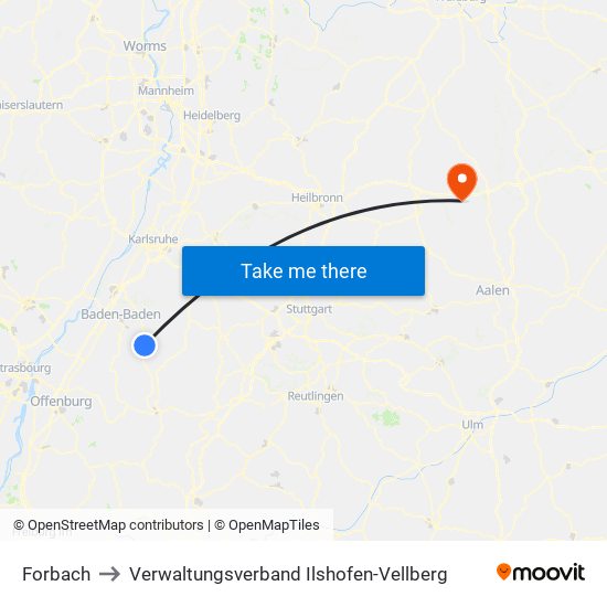 Forbach to Verwaltungsverband Ilshofen-Vellberg map