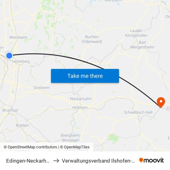 Edingen-Neckarhausen to Verwaltungsverband Ilshofen-Vellberg map