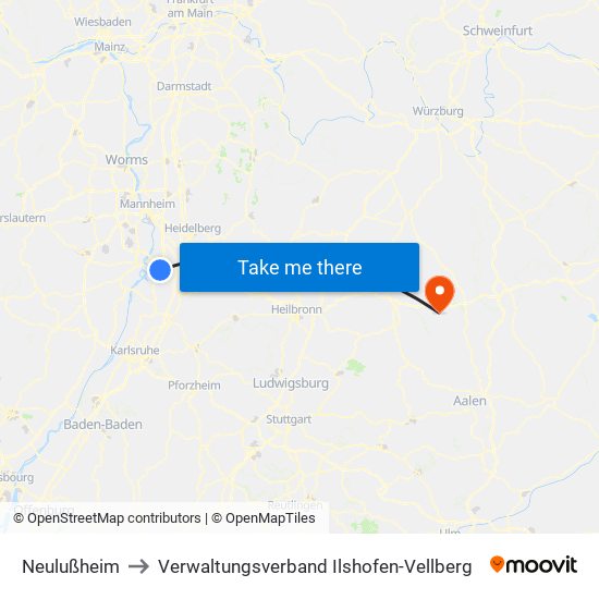 Neulußheim to Verwaltungsverband Ilshofen-Vellberg map