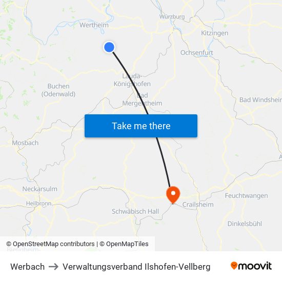 Werbach to Verwaltungsverband Ilshofen-Vellberg map