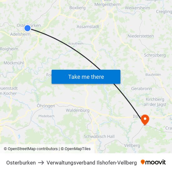 Osterburken to Verwaltungsverband Ilshofen-Vellberg map