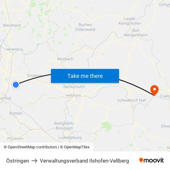 Östringen to Verwaltungsverband Ilshofen-Vellberg map