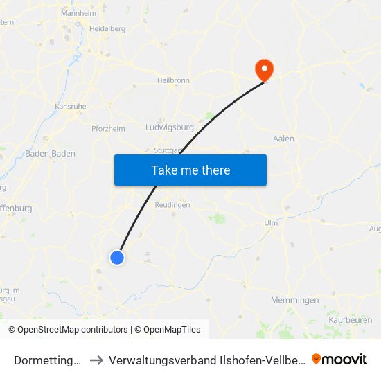 Dormettingen to Verwaltungsverband Ilshofen-Vellberg map