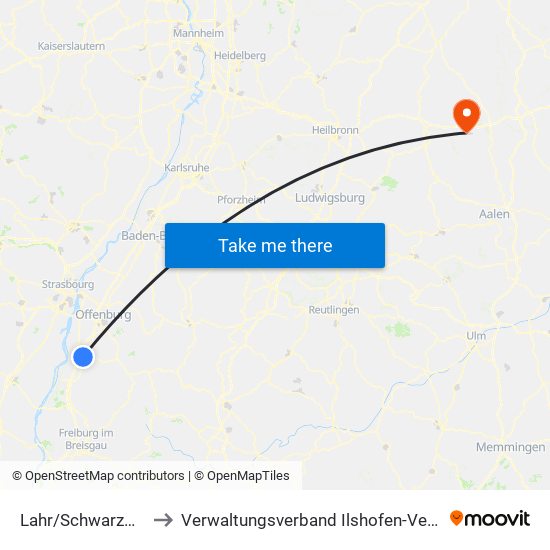 Lahr/Schwarzwald to Verwaltungsverband Ilshofen-Vellberg map