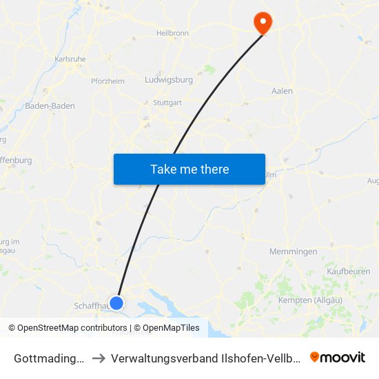 Gottmadingen to Verwaltungsverband Ilshofen-Vellberg map