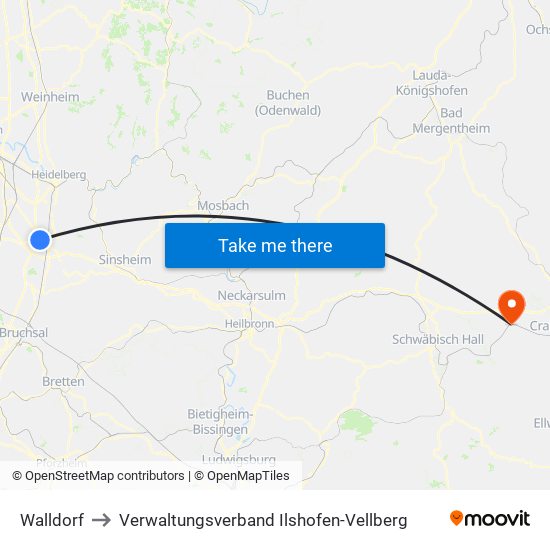 Walldorf to Verwaltungsverband Ilshofen-Vellberg map